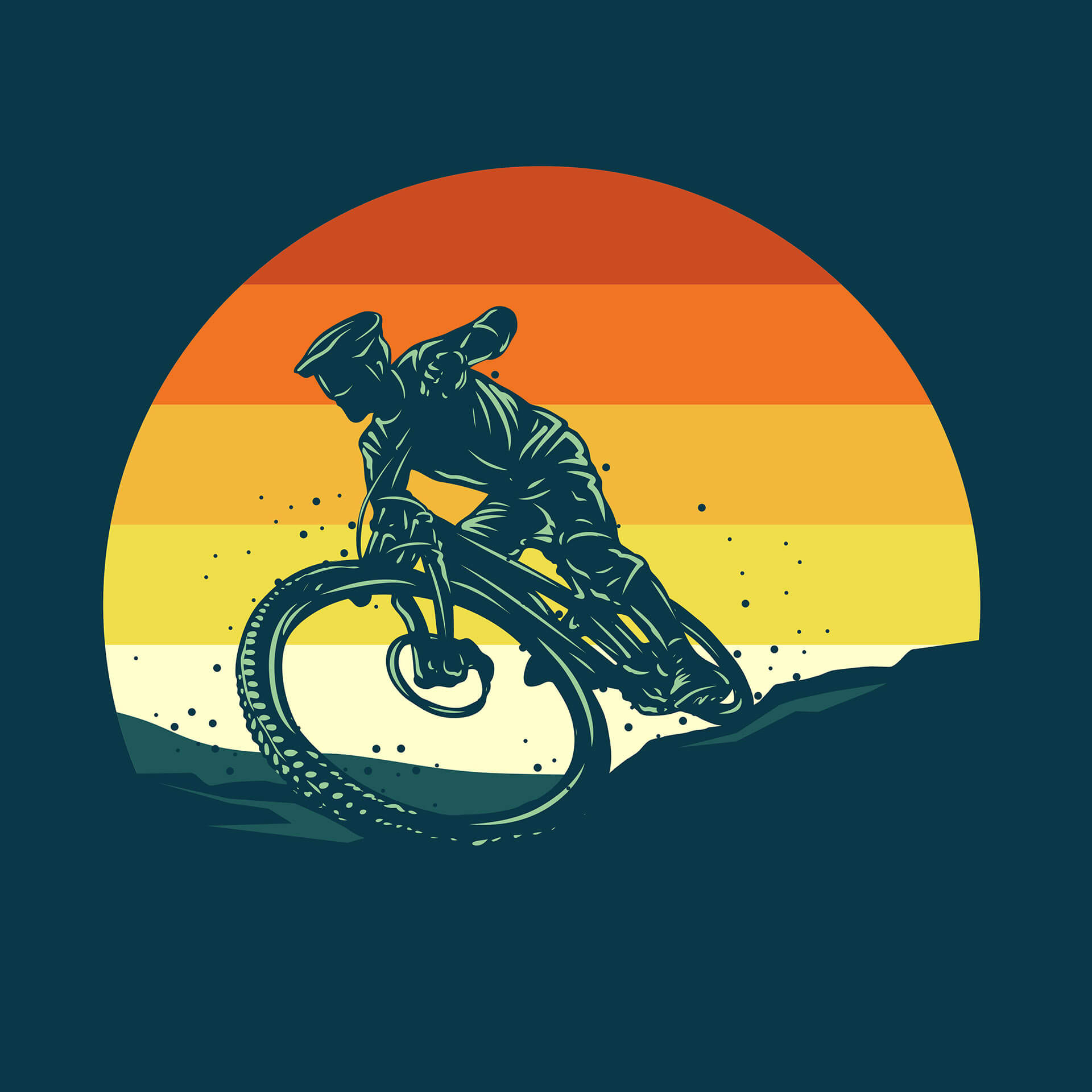 Mountain bike rider in wild mountain nature landscape background illustration