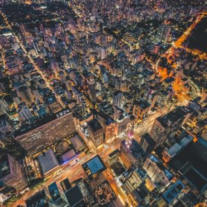 Aerial view of city buildings