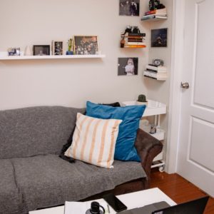 Laptop computer on a white wooden table