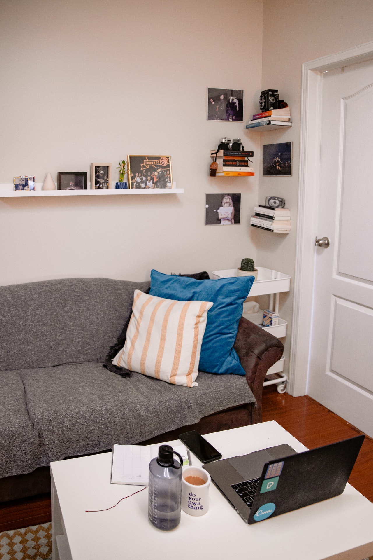 Laptop computer on a white wooden table