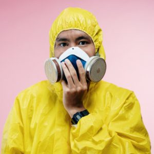 Person in yellow coveralls